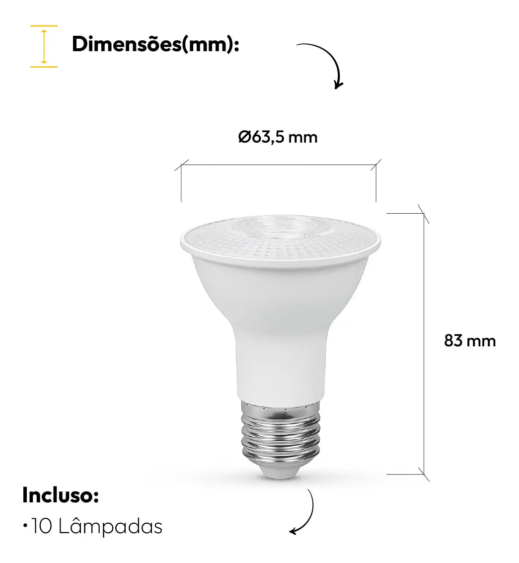 TESTE DISCO - Kit 10 Lampada Led Par20 7w 3000k Branco Quente E27 110v/220v Branco Cod: ALUT001201-10 Alut By Avant