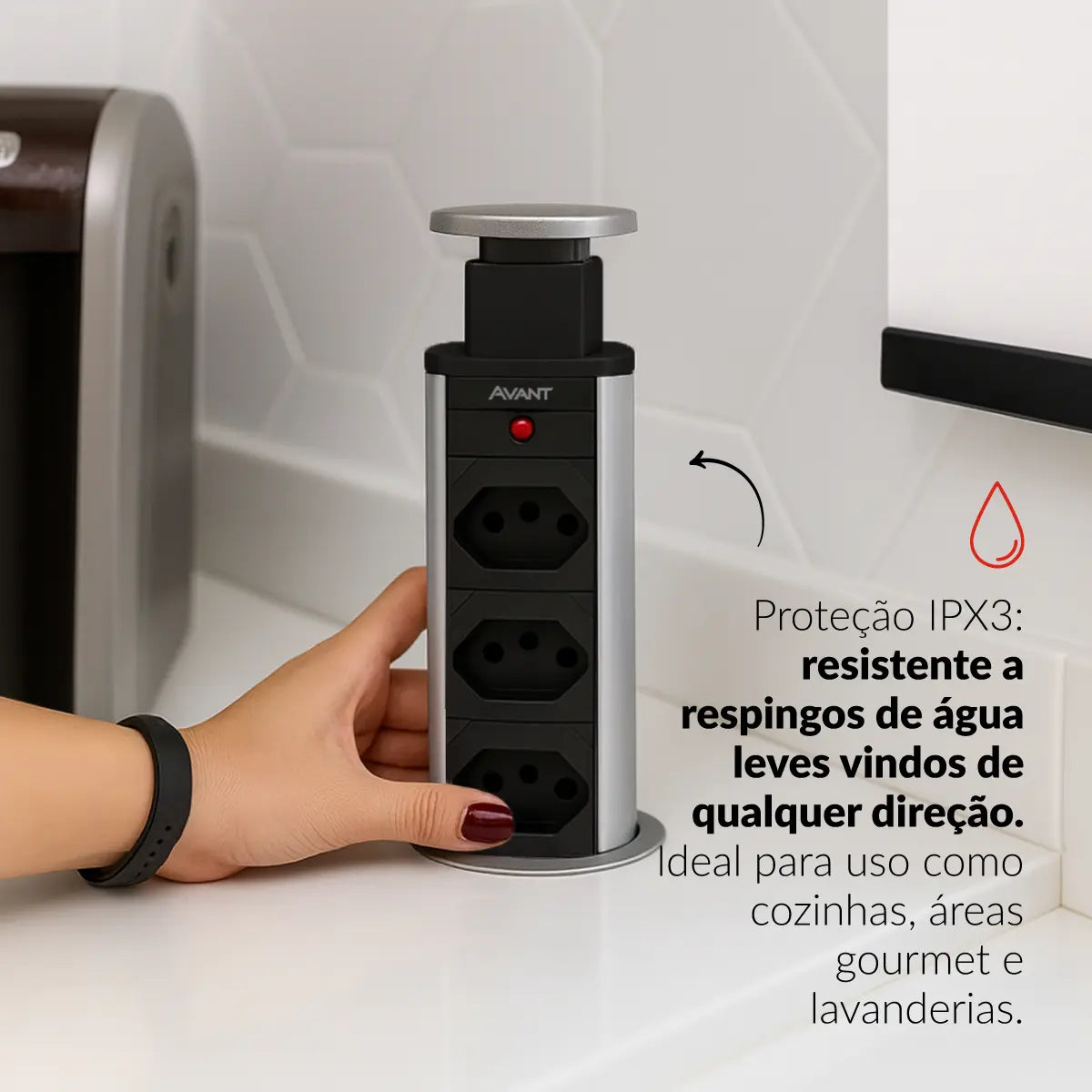 TESTE Torre 3 Tomadas Houdini Embutir Automática Prata Avant