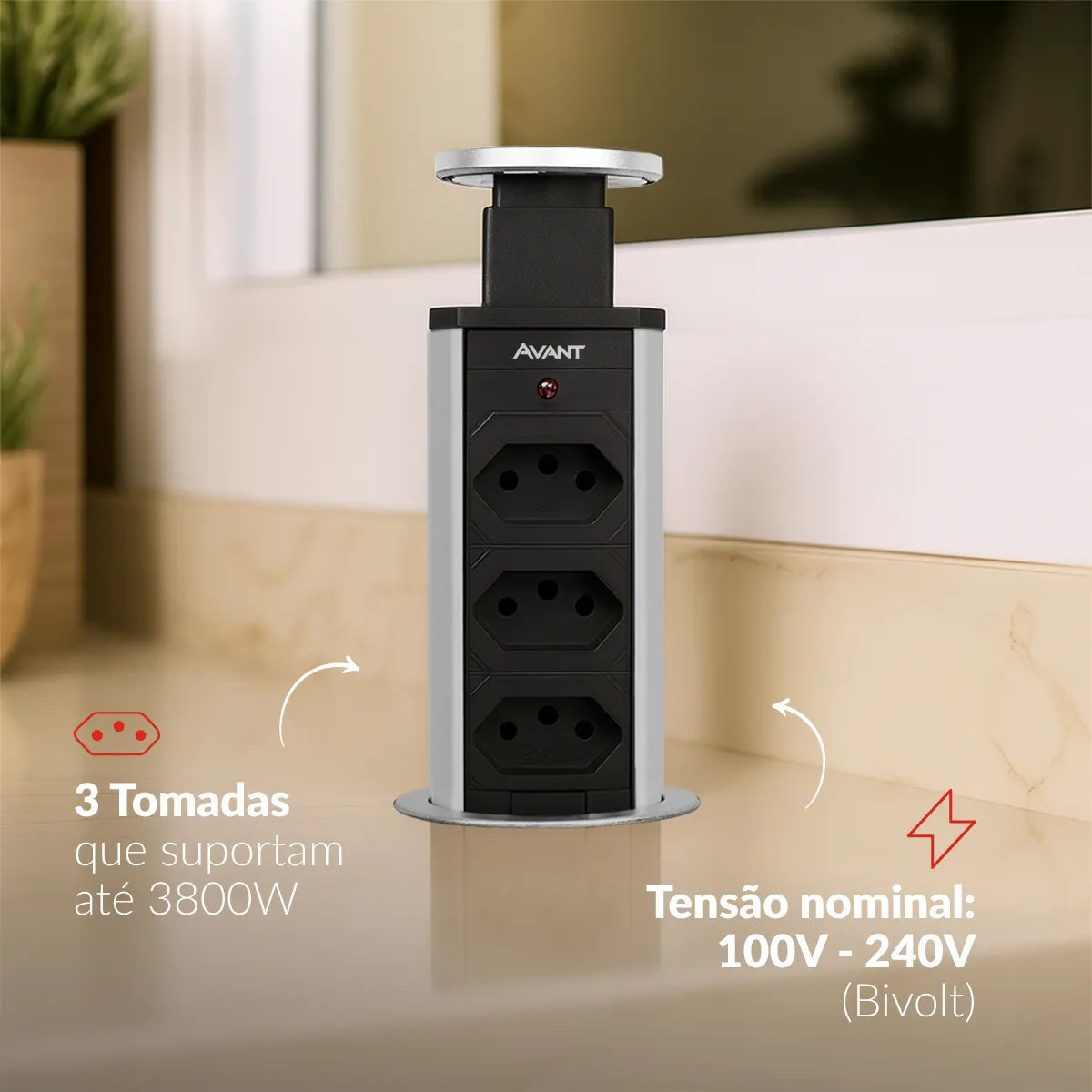 TESTE Torre 3 Tomadas Houdini Embutir Automática Prata Avant