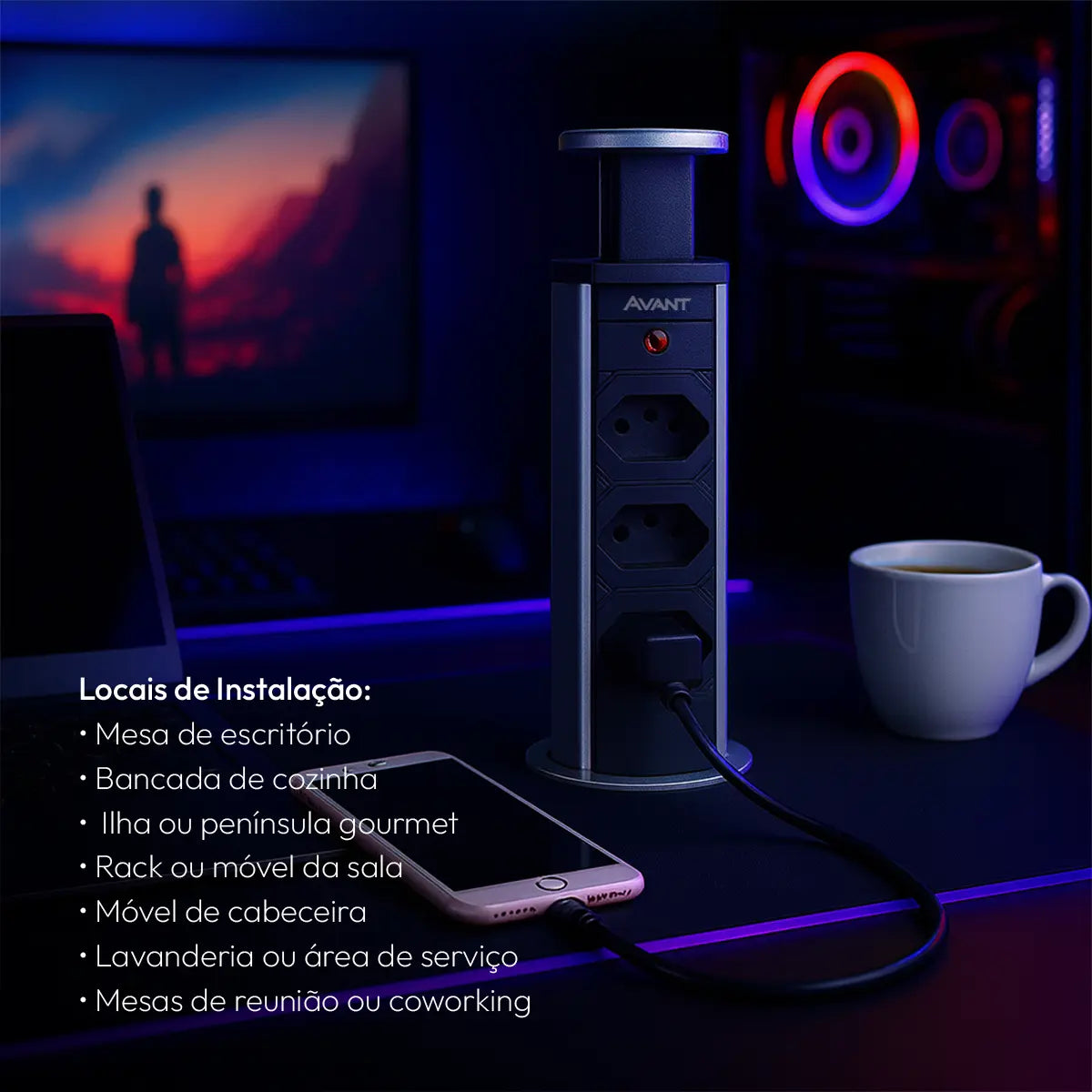 TESTE Torre 3 Tomadas Houdini Embutir Automática Prata Avant