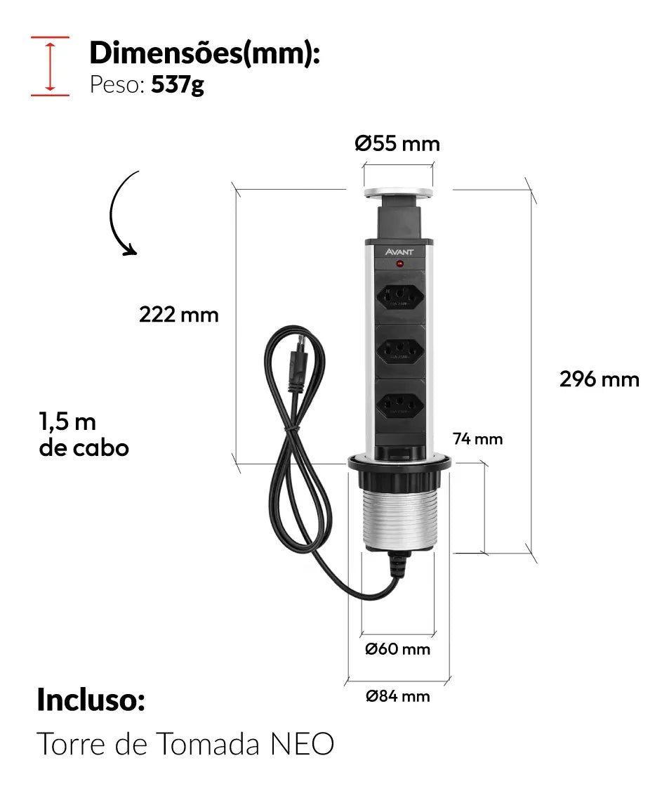TESTE Torre 3 Tomadas Houdini Embutir Automática Prata Avant