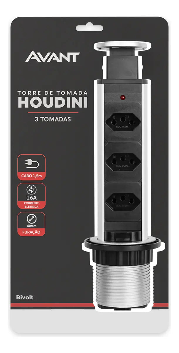 TESTE Torre 3 Tomadas Houdini Embutir Automática Prata Avant