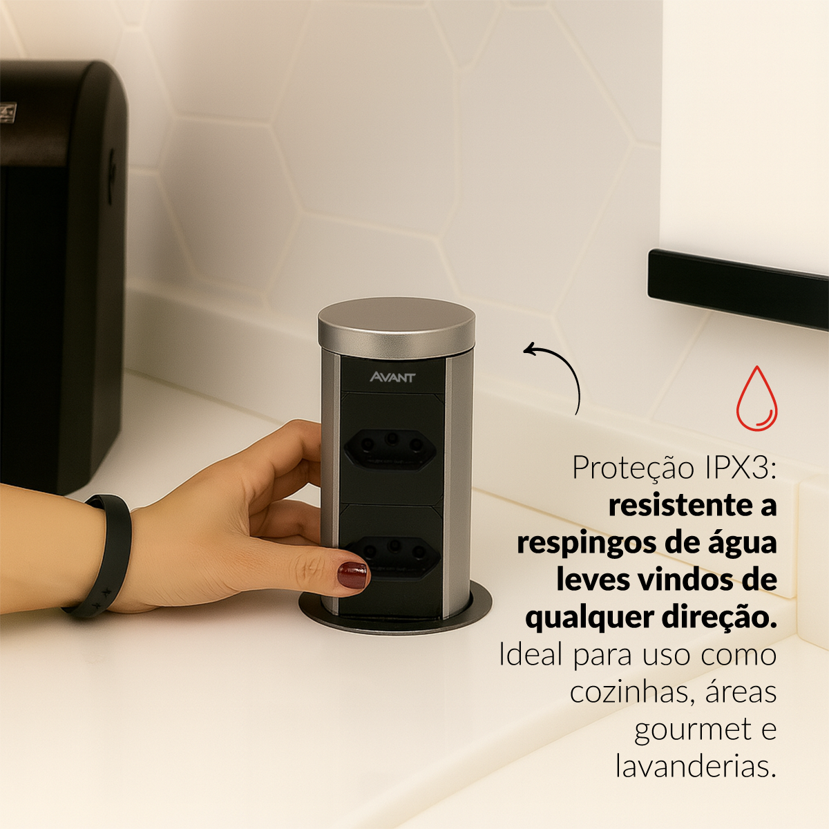 Torre 2 Tomadas Houdini Embutir Automática 16A Prata Avant