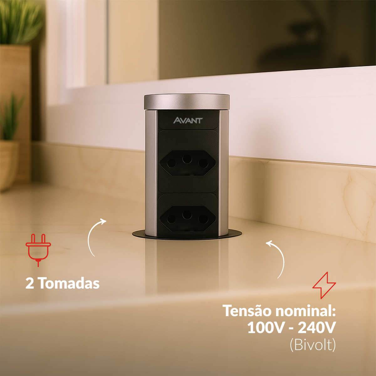 Torre 2 Tomadas Houdini Embutir Automática 16A Prata Avant