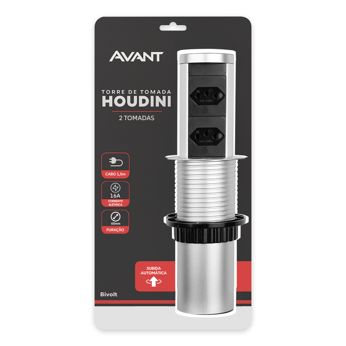 Torre 2 Tomadas Houdini Embutir Automática 16A Prata Avant