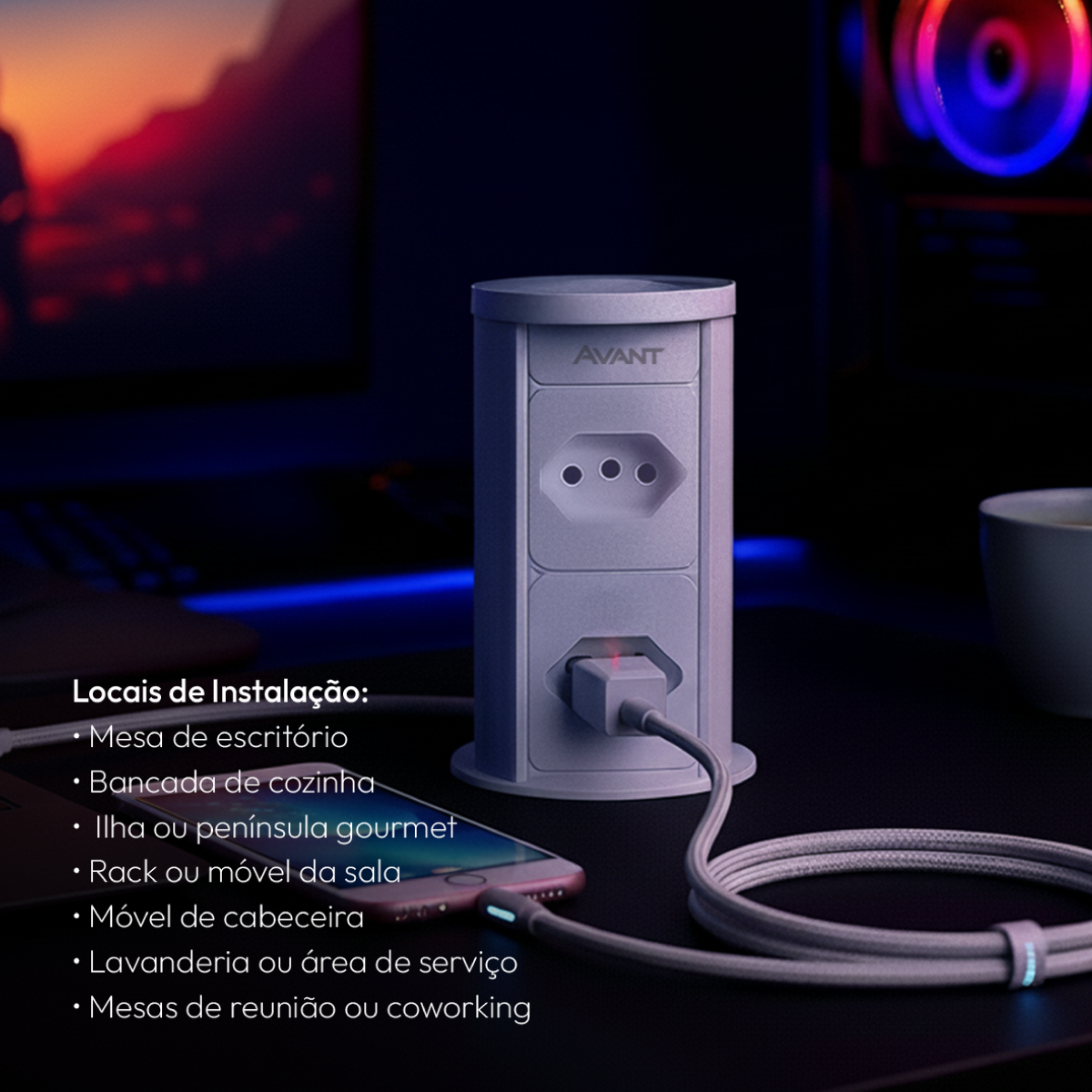 Torre 2 Tomadas Houdini Embutir Automática 16A Branco Avant