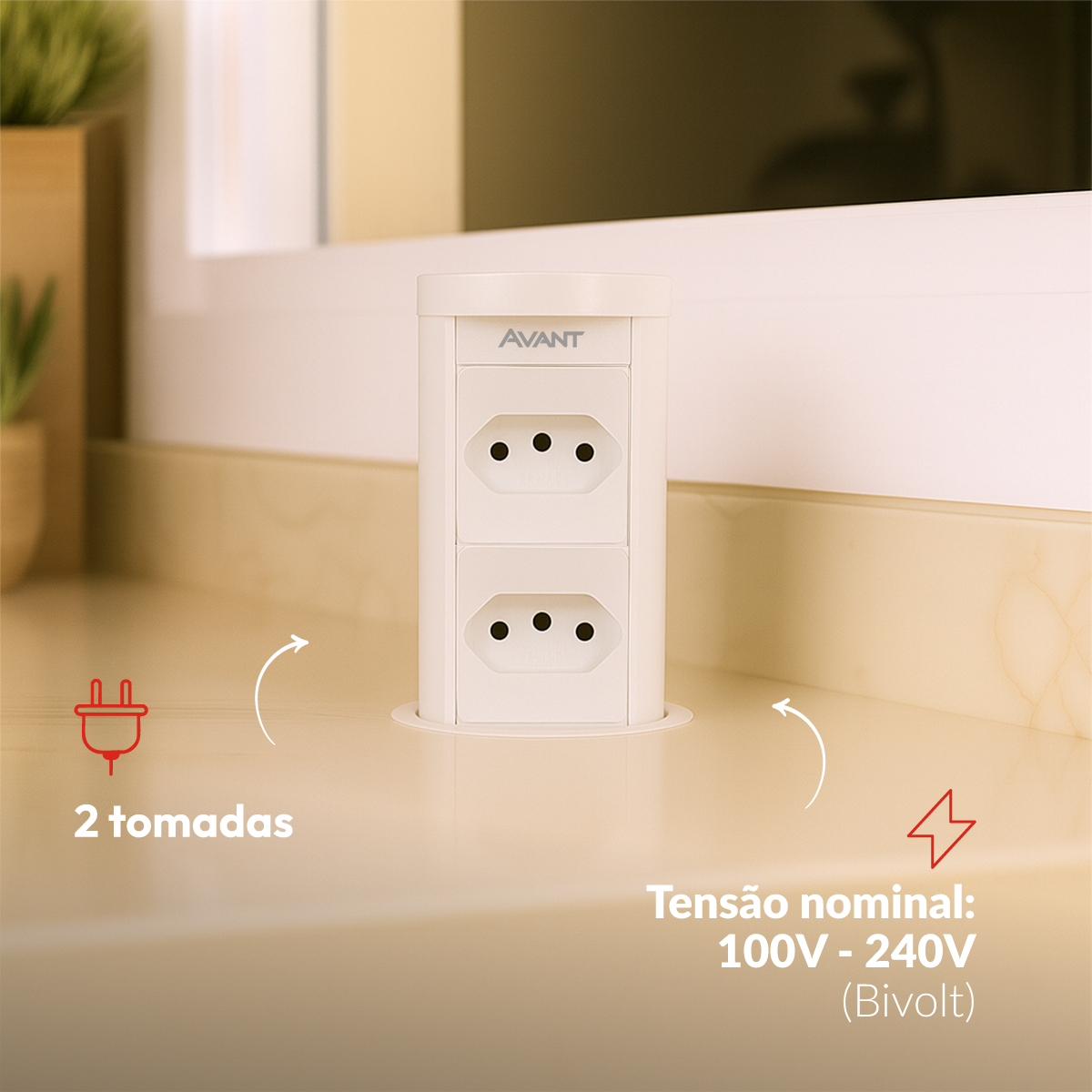 Torre 2 Tomadas Houdini Embutir Automática 16A Branco Avant