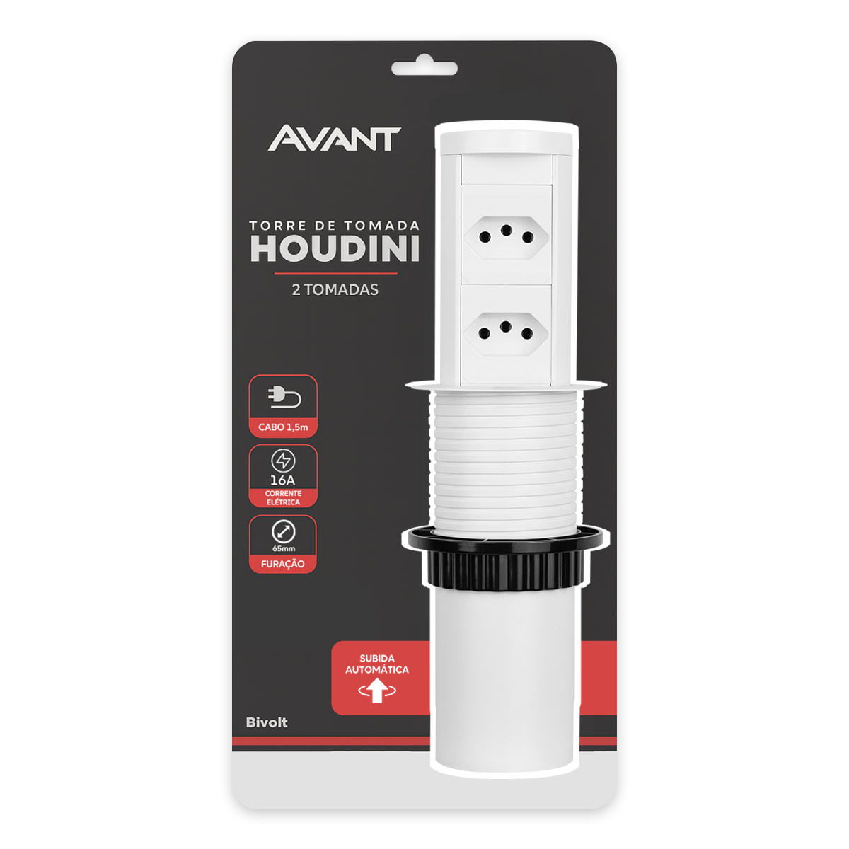 Torre 2 Tomadas Houdini Embutir Automática 16A Branco Avant