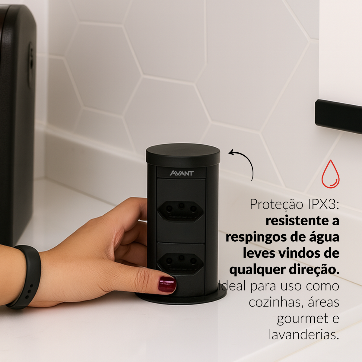 Torre 2 Tomadas Houdini Embutir Automática 16A Preto Avant
