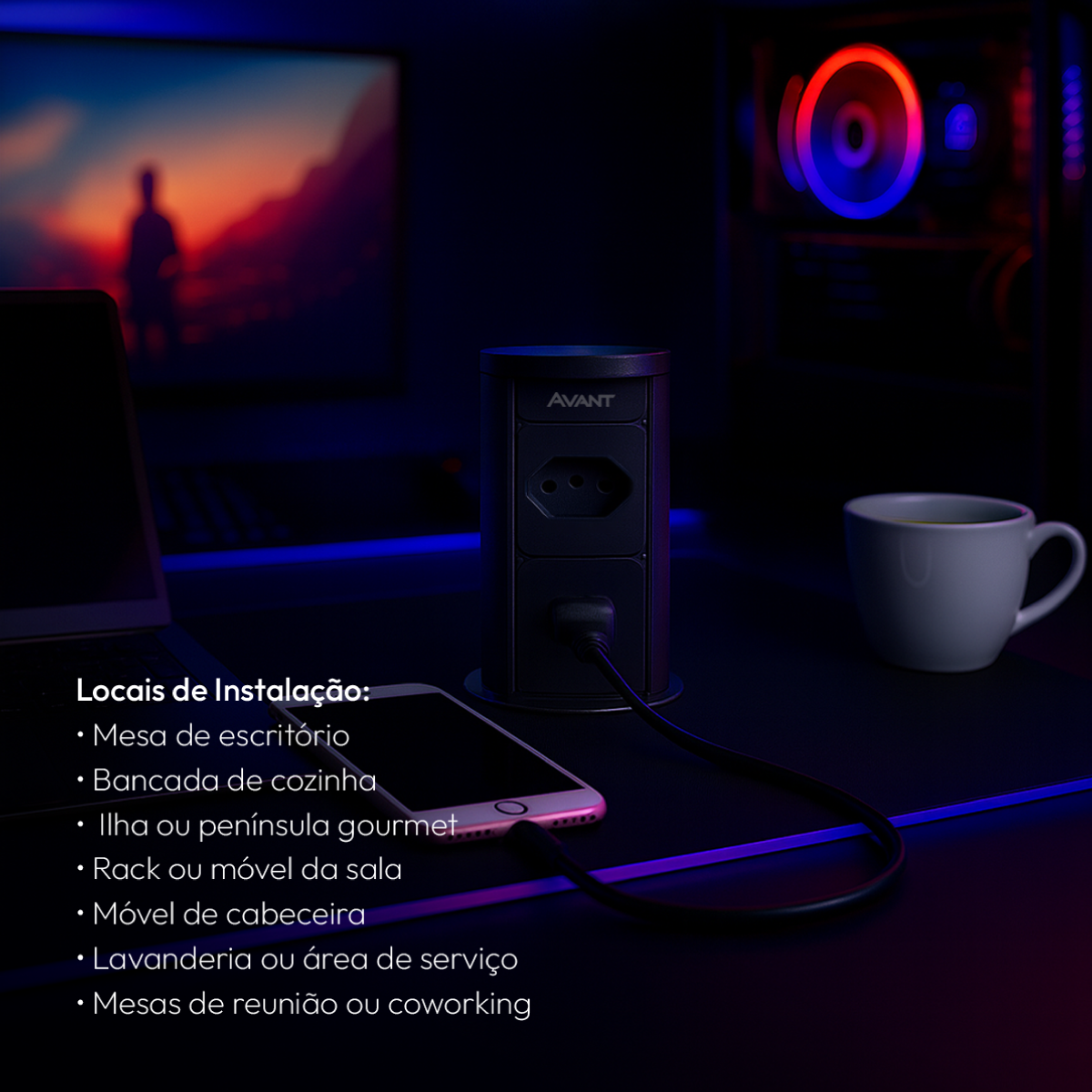 Torre 2 Tomadas Houdini Embutir Automática 16A Preto Avant