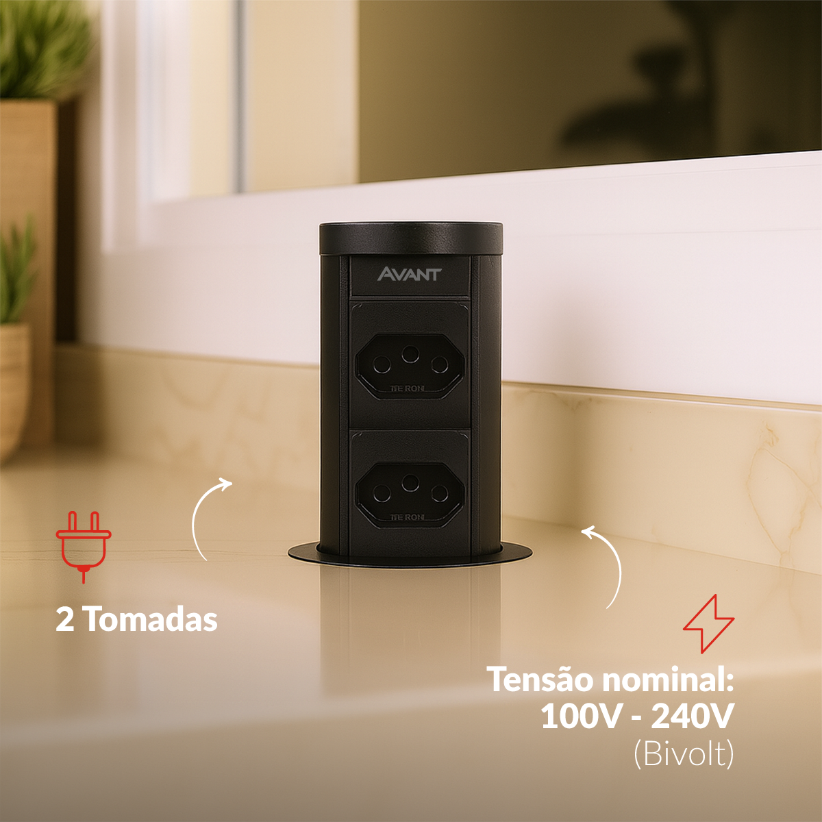 Torre 2 Tomadas Houdini Embutir Automática 16A Preto Avant
