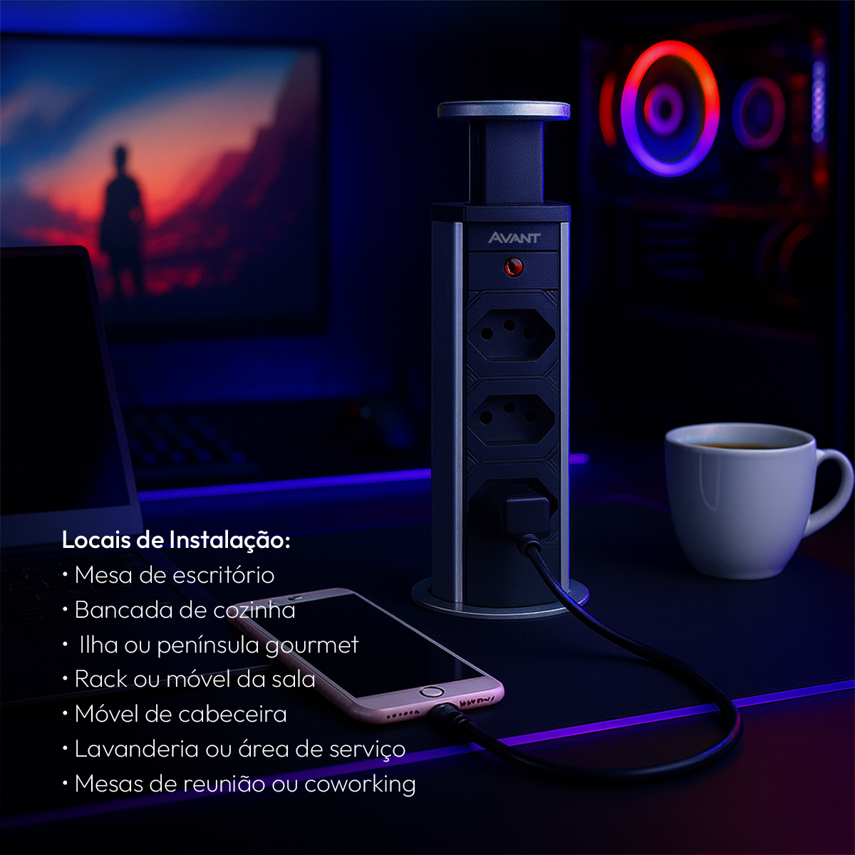 Torre 3 Tomadas Houdini Embutir 16A Automática Prata Avant