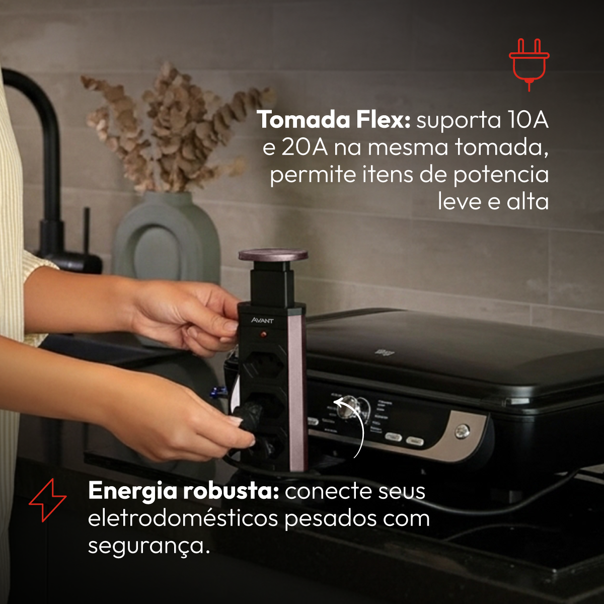 Torre 3 Tomadas Houdini Embutir 16A Automática Prata Avant