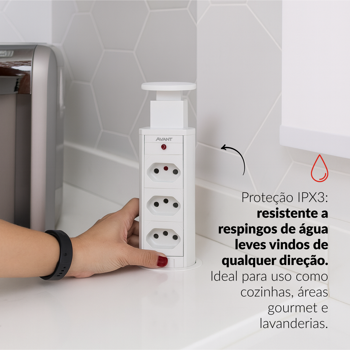 Torre 3 Tomadas Houdini Embutir 16A Retrátil Branco Avant