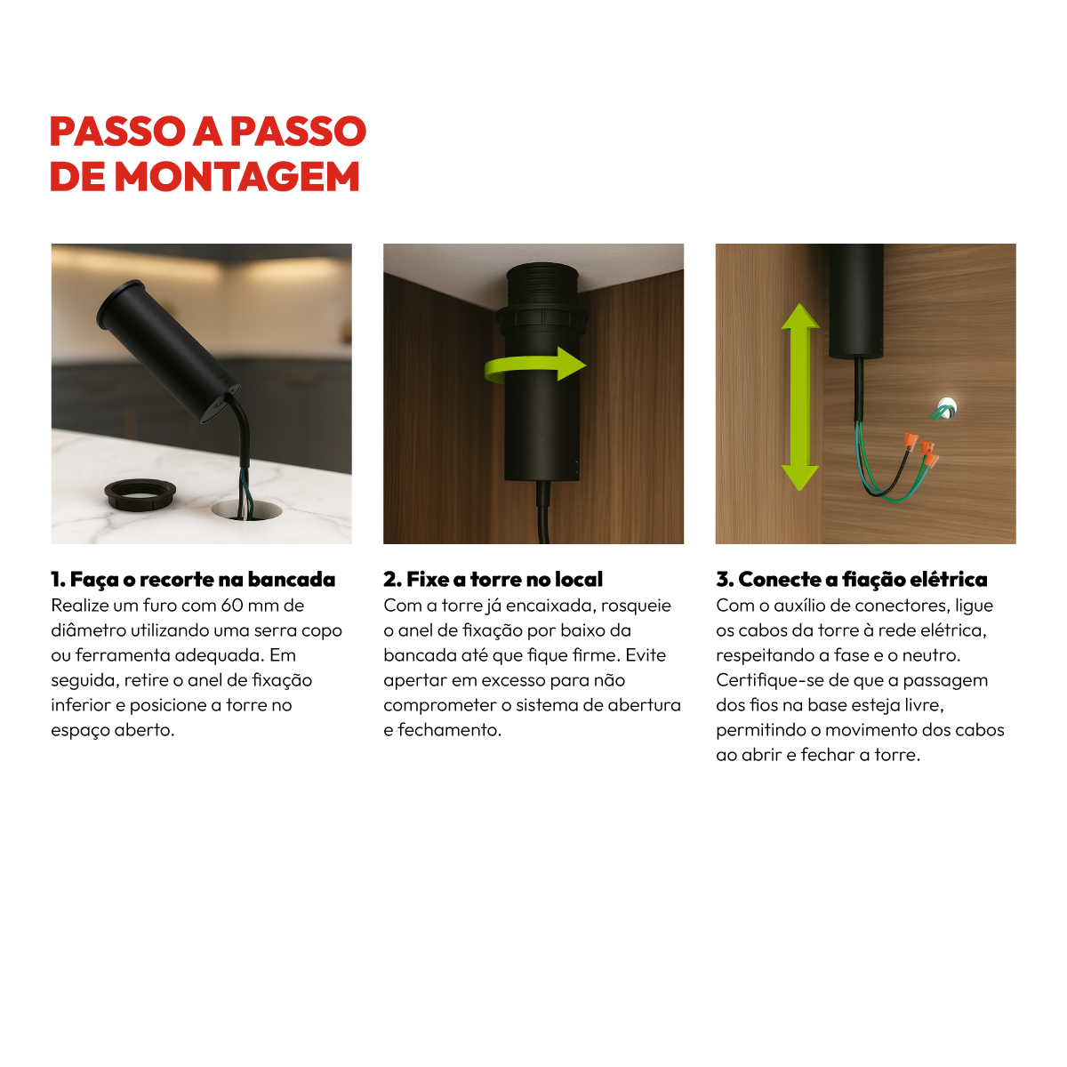 Torre 3 Tomadas Houdini Embutir 16A Retrátil Branco Avant