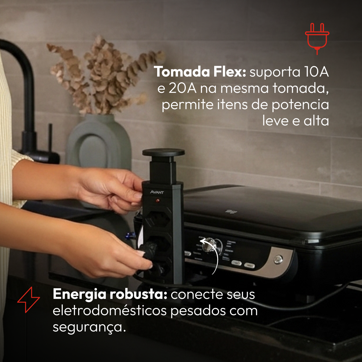 Torre 3 Tomadas Houdini Embutir 16A Automática Preto Avant