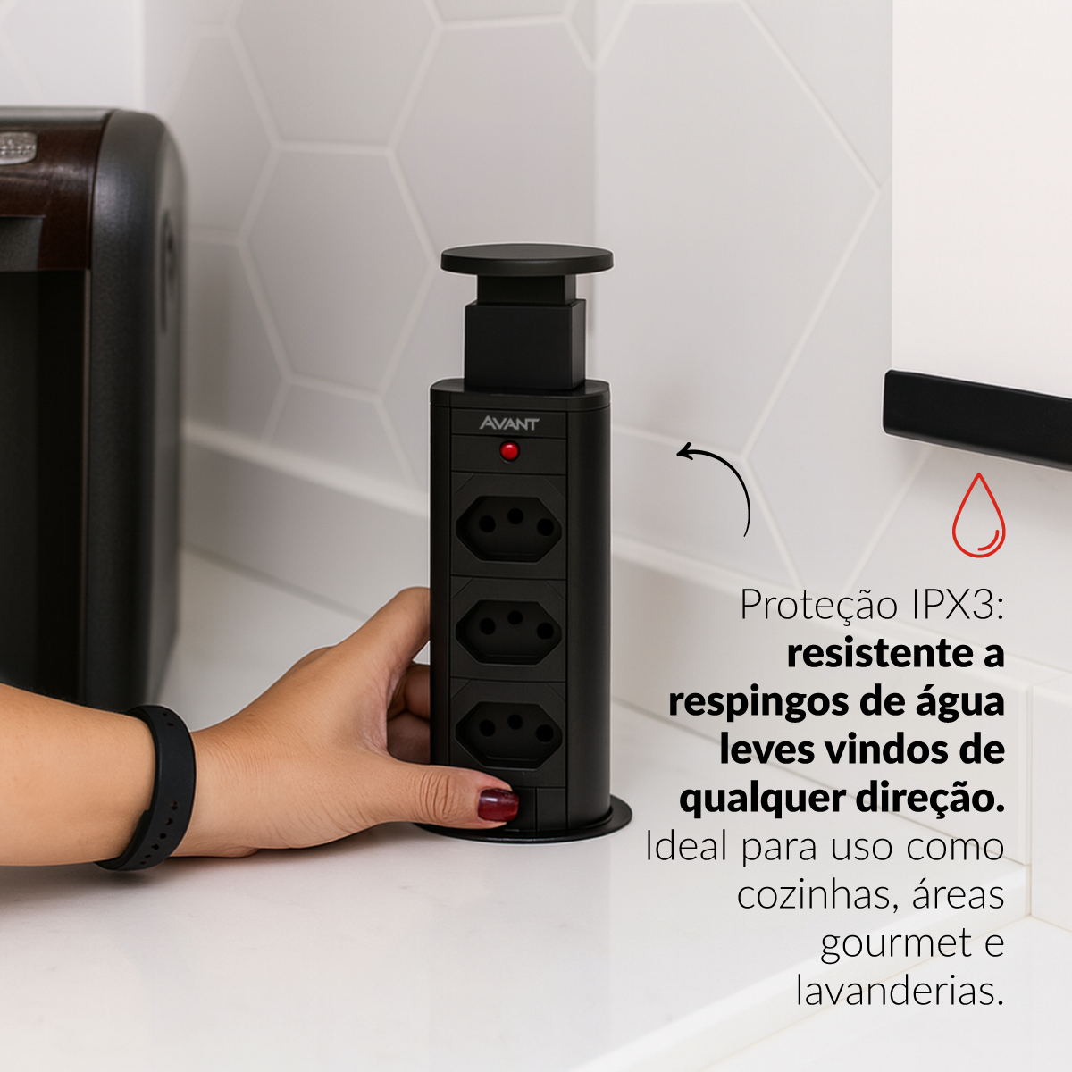 Torre 3 Tomadas Houdini Embutir 16A Automática Preto Avant