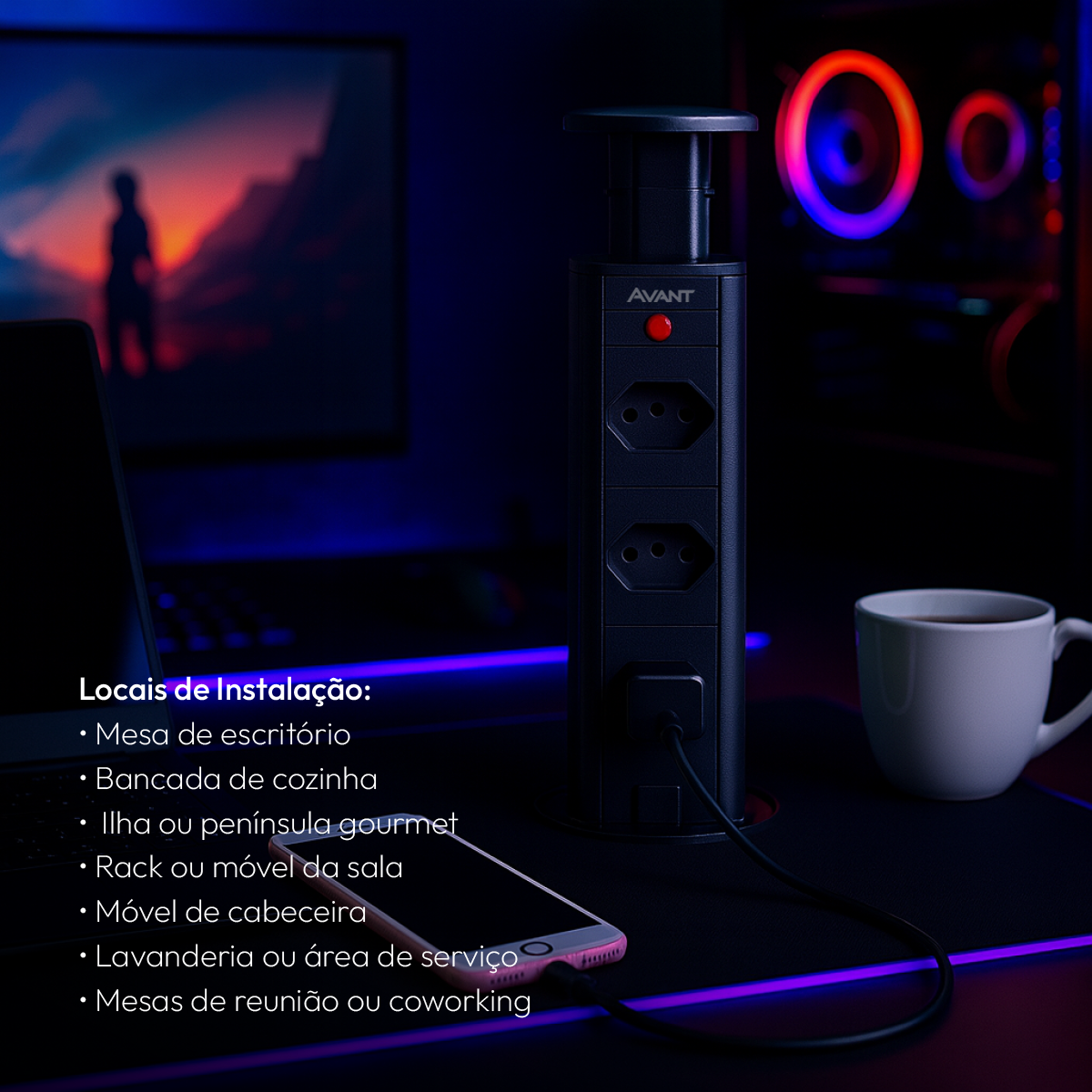 Torre 3 Tomadas Houdini Embutir 16A Automática Preto Avant