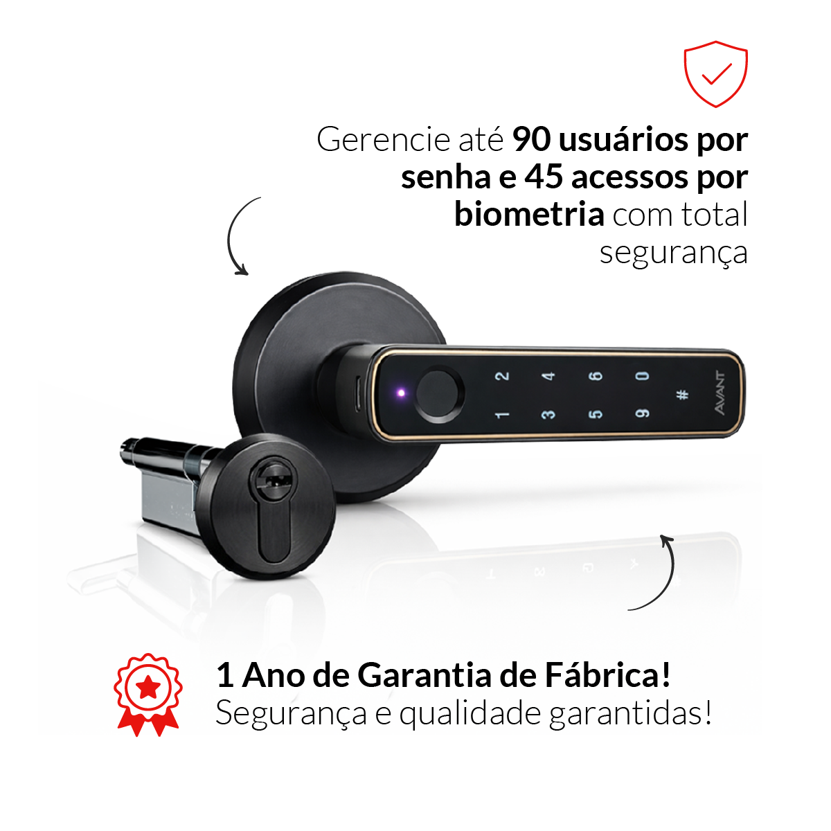 Fechadura Eletronica Fold Biometria Embutir Preto Avant