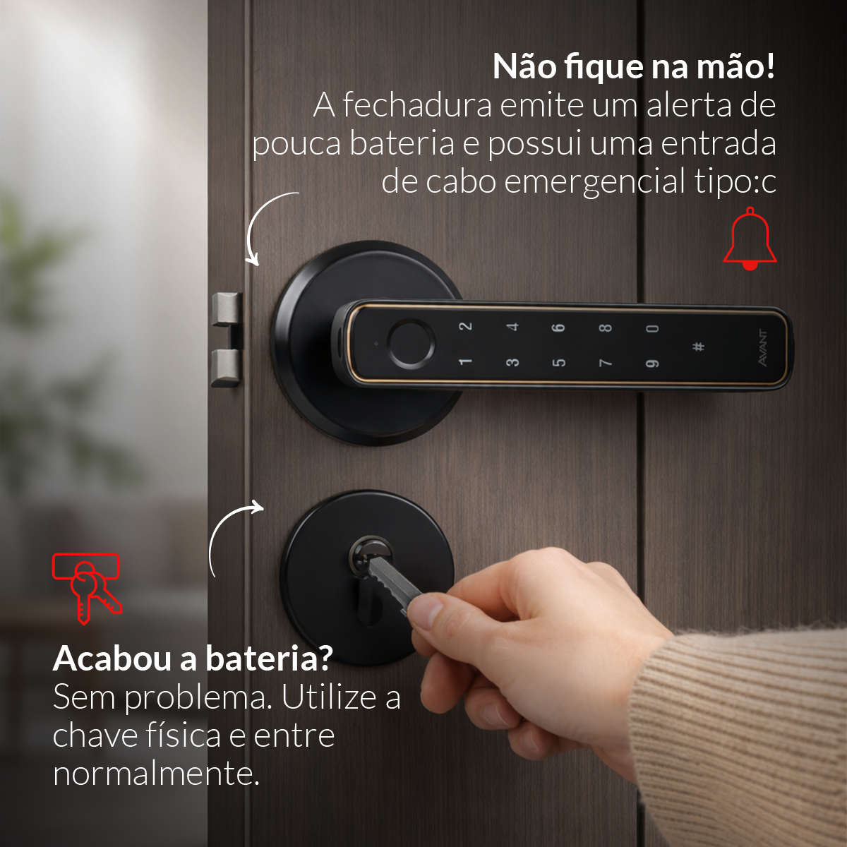 Fechadura Eletronica Fold Biometria Embutir Preto Avant
