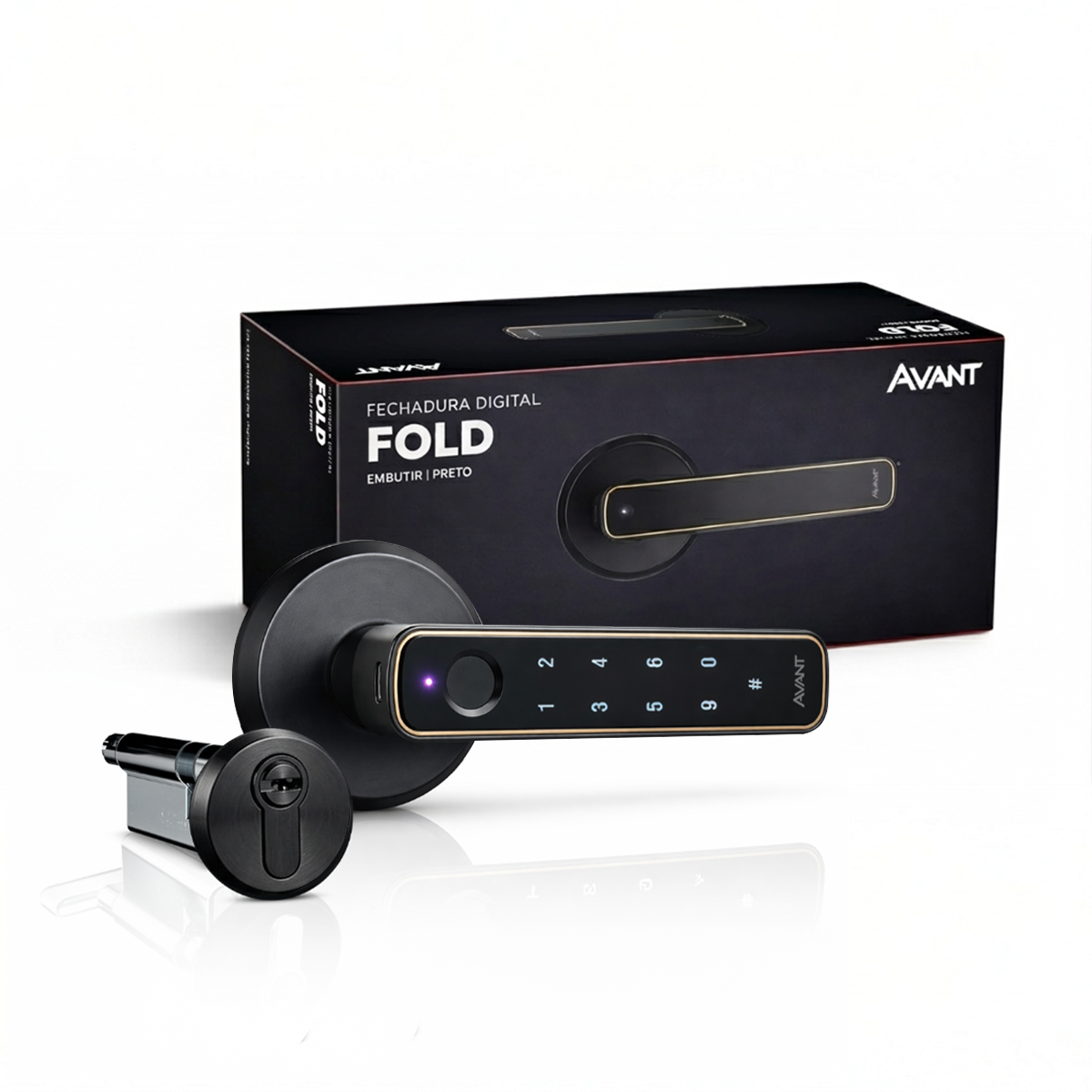 Fechadura Eletronica Fold Biometria Embutir Preto Avant