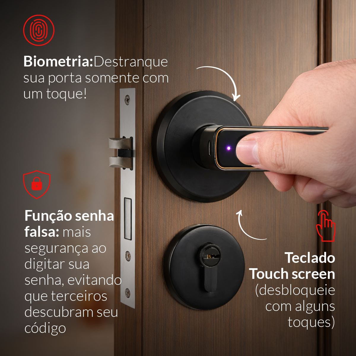 Fechadura Eletronica Fold Biometria Embutir Preto Avant
