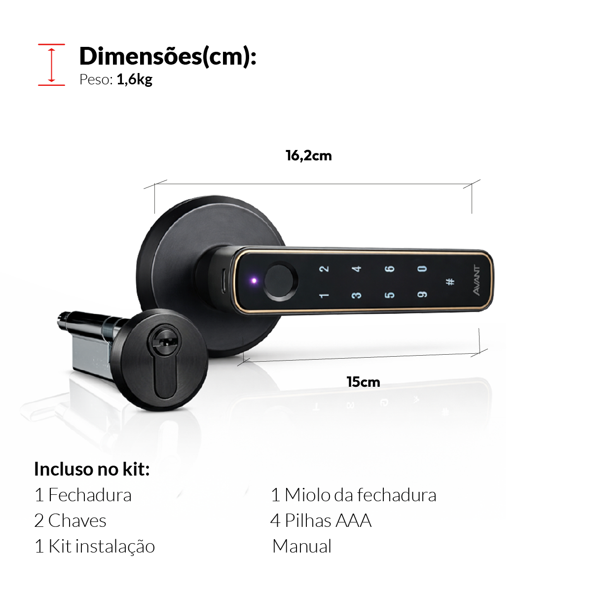 Fechadura Eletronica Fold Biometria Embutir Preto Avant