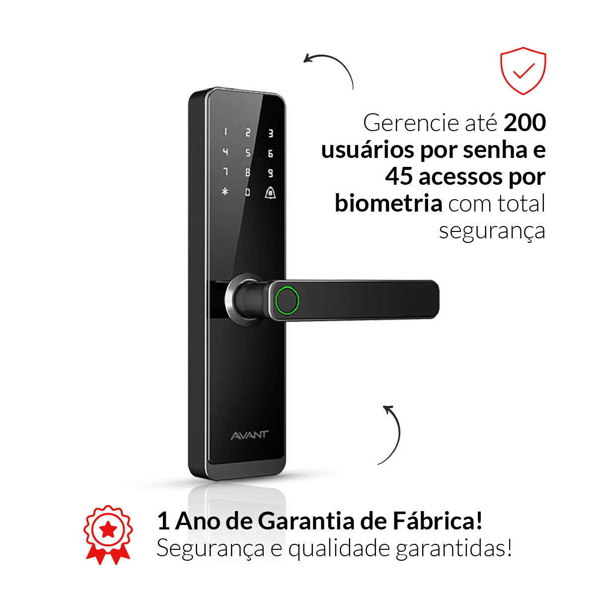 Fechadura Eletronica Motion Biometria Embutir Preto Avant