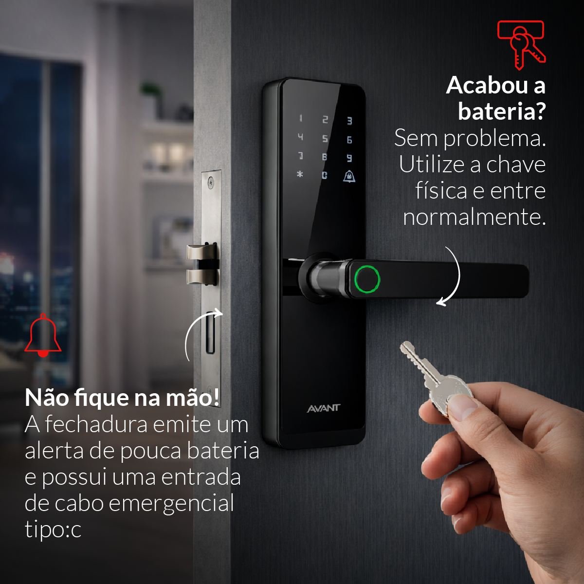 Fechadura Eletronica Motion Biometria Embutir Preto Avant