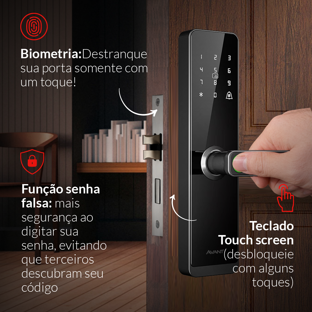 Fechadura Eletronica Motion Biometria Embutir Preto Avant