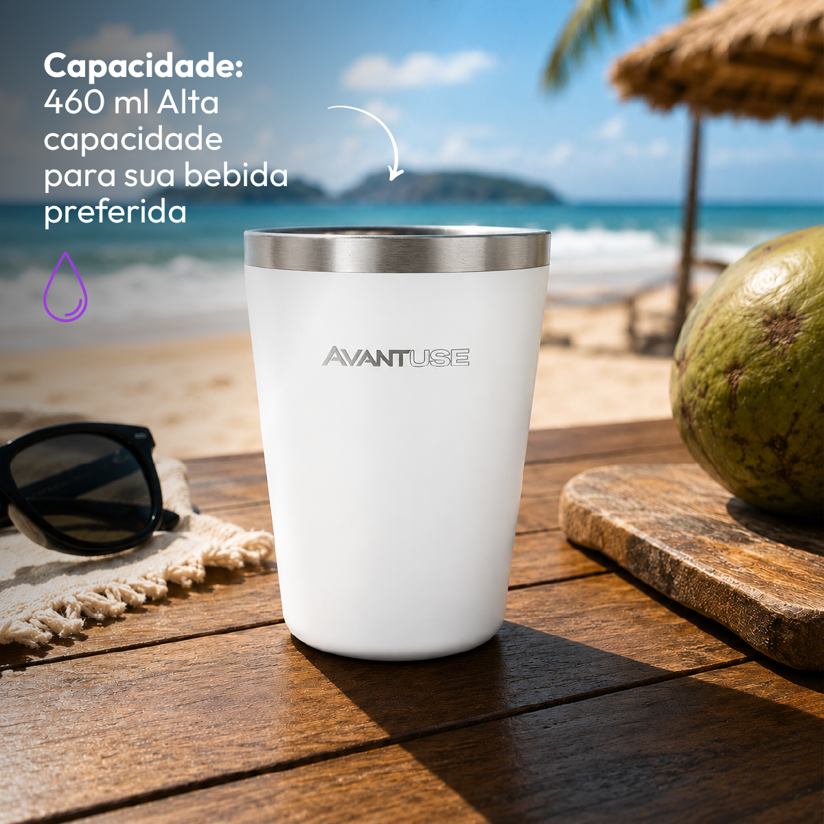 Copo Térmico Class 460ml Branco Aço Inox Gela por até 6h Cod: 292045604 Avant Use