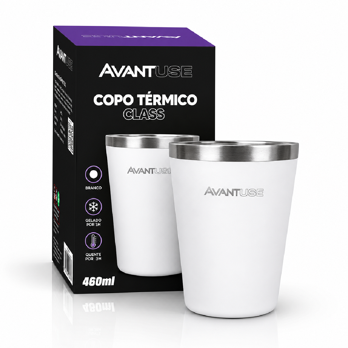 Copo Térmico Class 460ml Branco Aço Inox Gela por até 6h Cod: 292045604 Avant Use