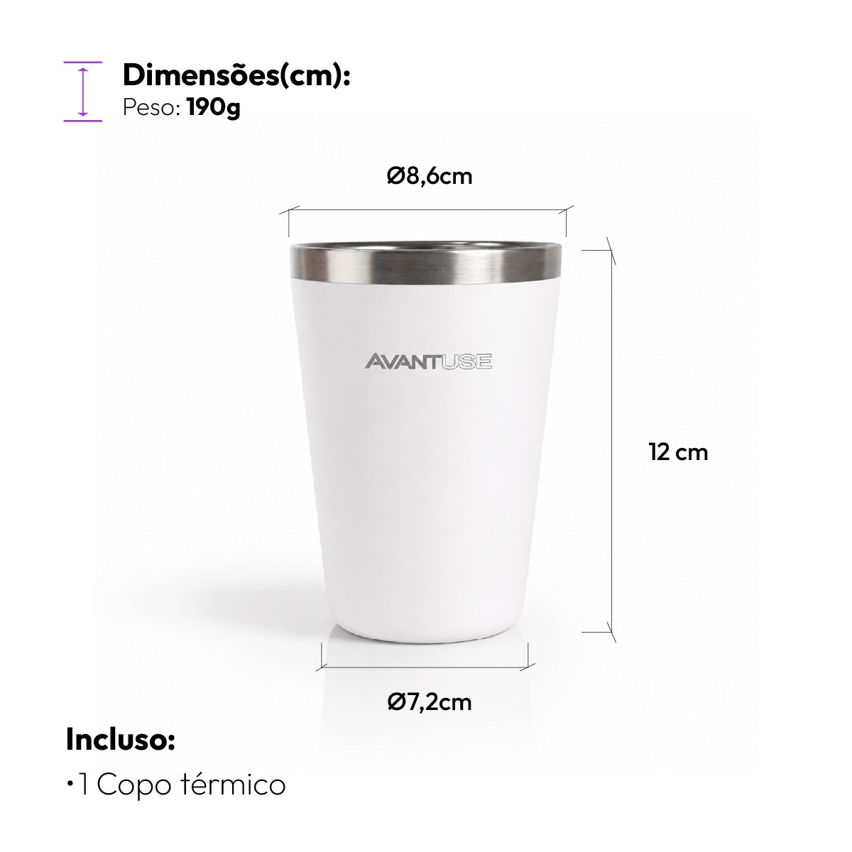 Copo Térmico Class 460ml Branco Aço Inox Gela por até 6h Cod: 292045604 Avant Use