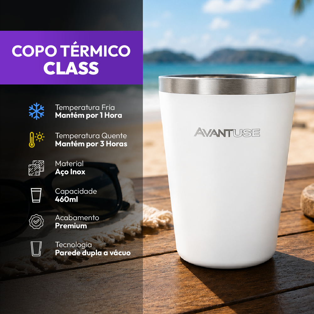 Copo Térmico Class 460ml Branco Aço Inox Gela por até 6h Cod: 292045604 Avant Use
