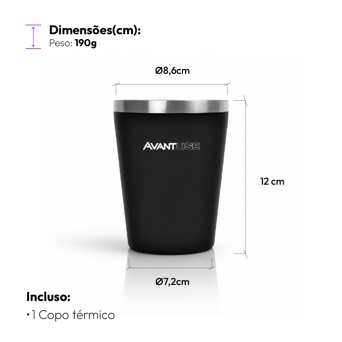Copo Térmico Class 460ml Preto Aço Inox Gela por até 6h Cod: 292045802 Avant Use