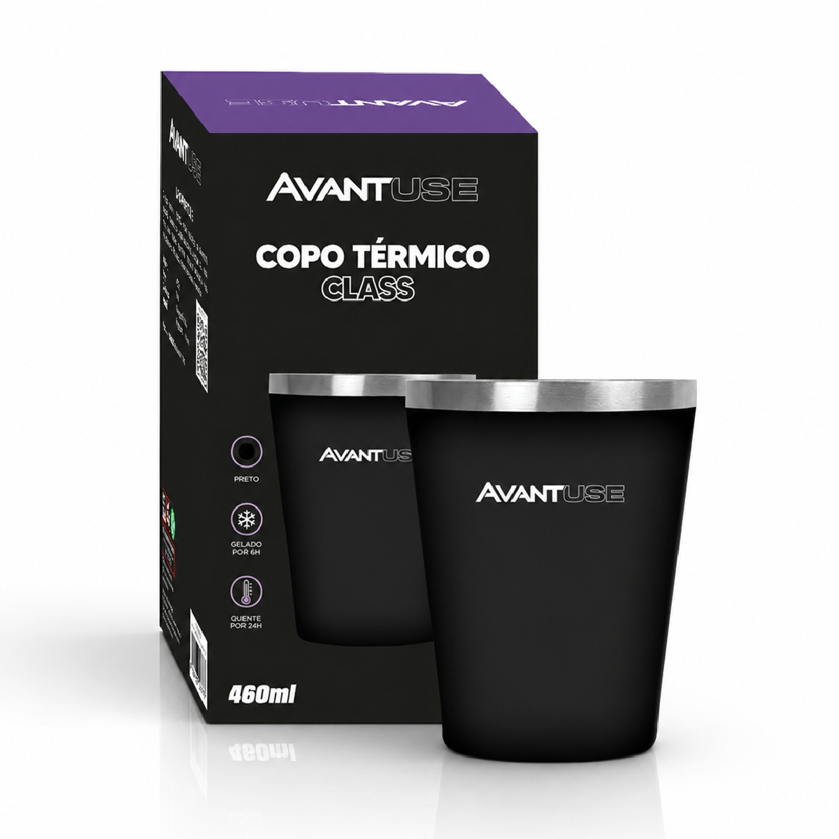 Copo Térmico Class 460ml Preto Aço Inox Gela por até 6h Cod: 292045802 Avant Use