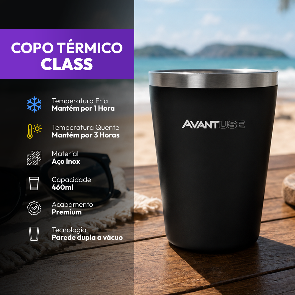 Copo Térmico Class 460ml Preto Aço Inox Gela por até 6h Cod: 292045802 Avant Use