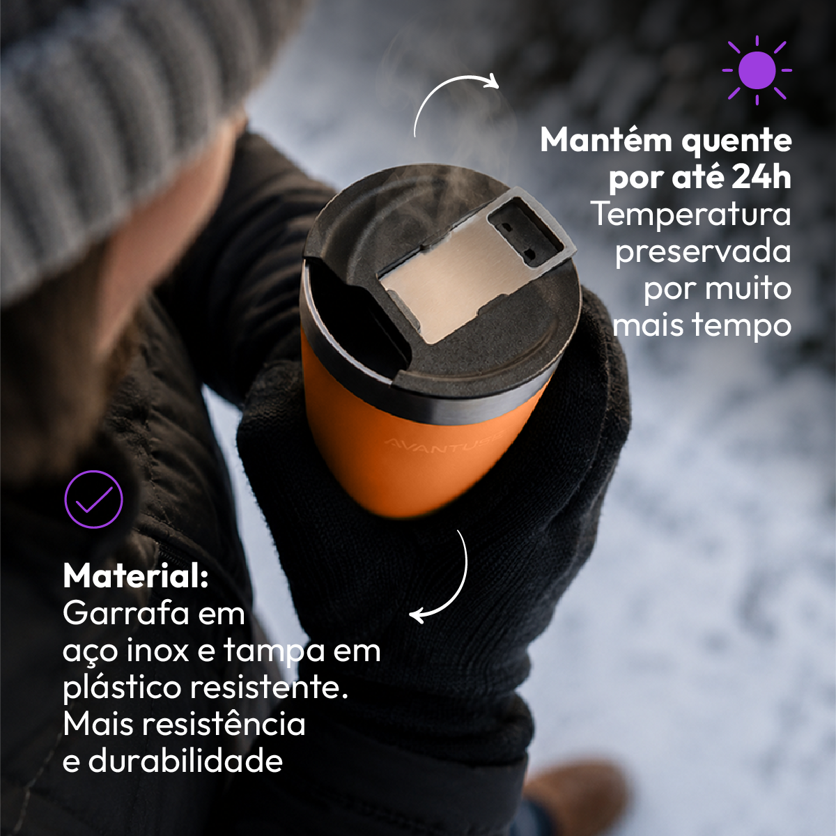 Copo Térmico Class com tampa 473ml Amarelo Aço Inox Gela por até 6h Cod: 292075106 Avant Use