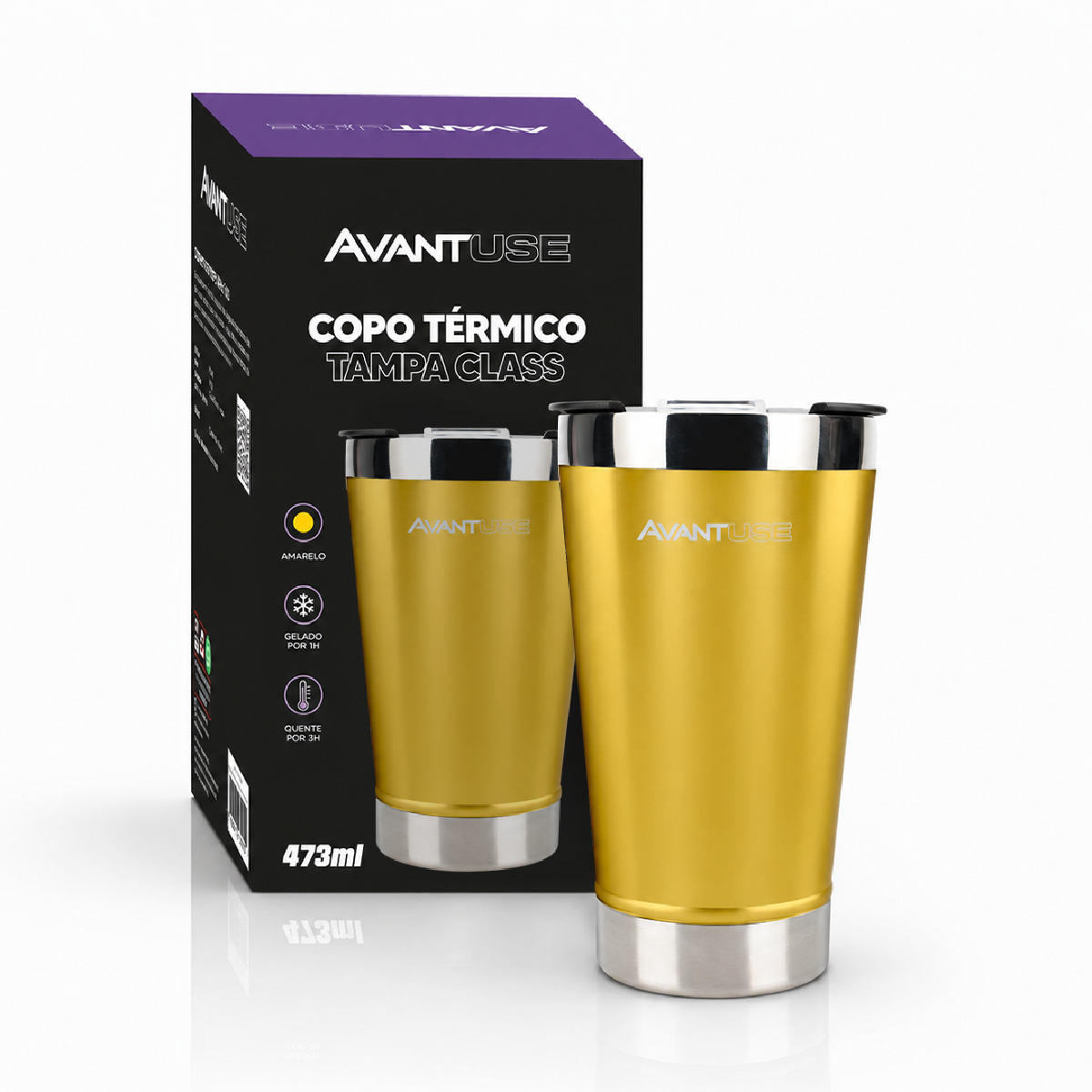 Copo Térmico Class com tampa 473ml Amarelo Aço Inox Gela por até 6h Cod: 292075106 Avant Use