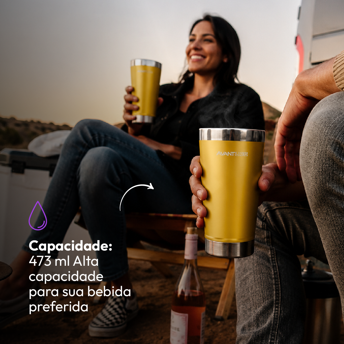 Copo Térmico Class com tampa 473ml Amarelo Aço Inox Gela por até 6h Cod: 292075106 Avant Use