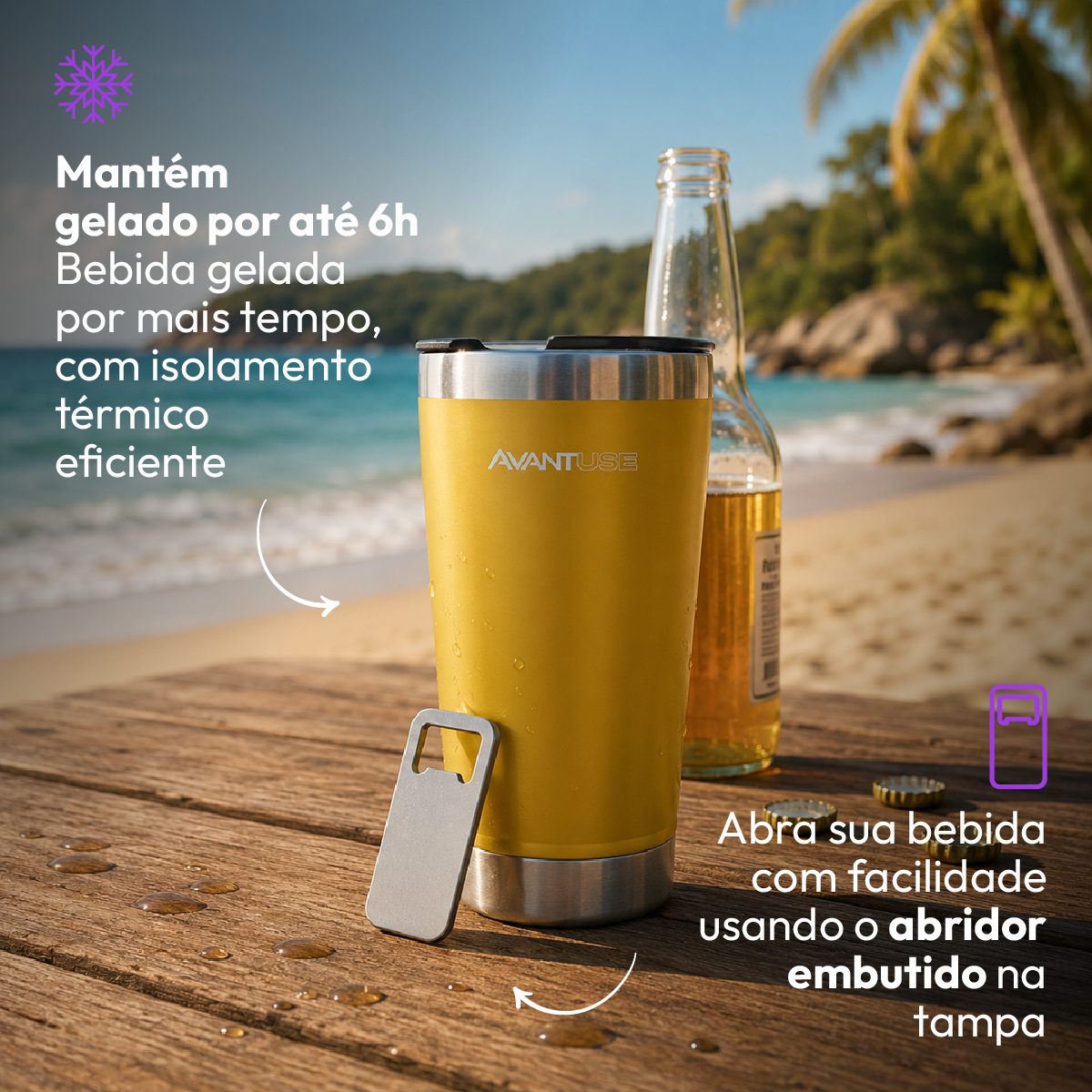 Copo Térmico Class com tampa 473ml Amarelo Aço Inox Gela por até 6h Cod: 292075106 Avant Use