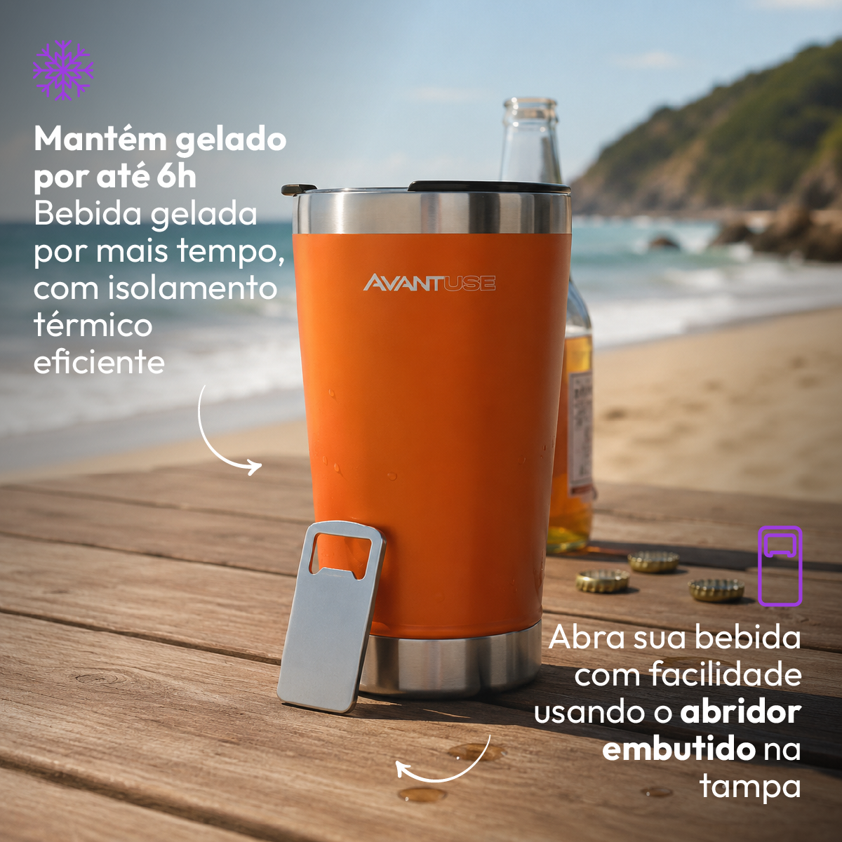 Copo Térmico Class com tampa 473ml Laranja Aço Inox Gela por até 6h Cod: 292074109 Avant Use