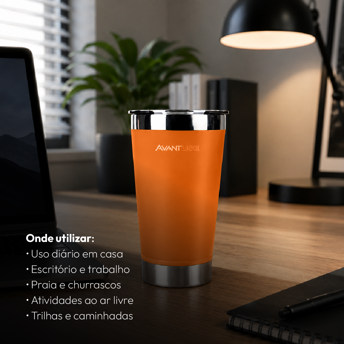 Copo Térmico Class com tampa 473ml Laranja Aço Inox Gela por até 6h Cod: 292074109 Avant Use