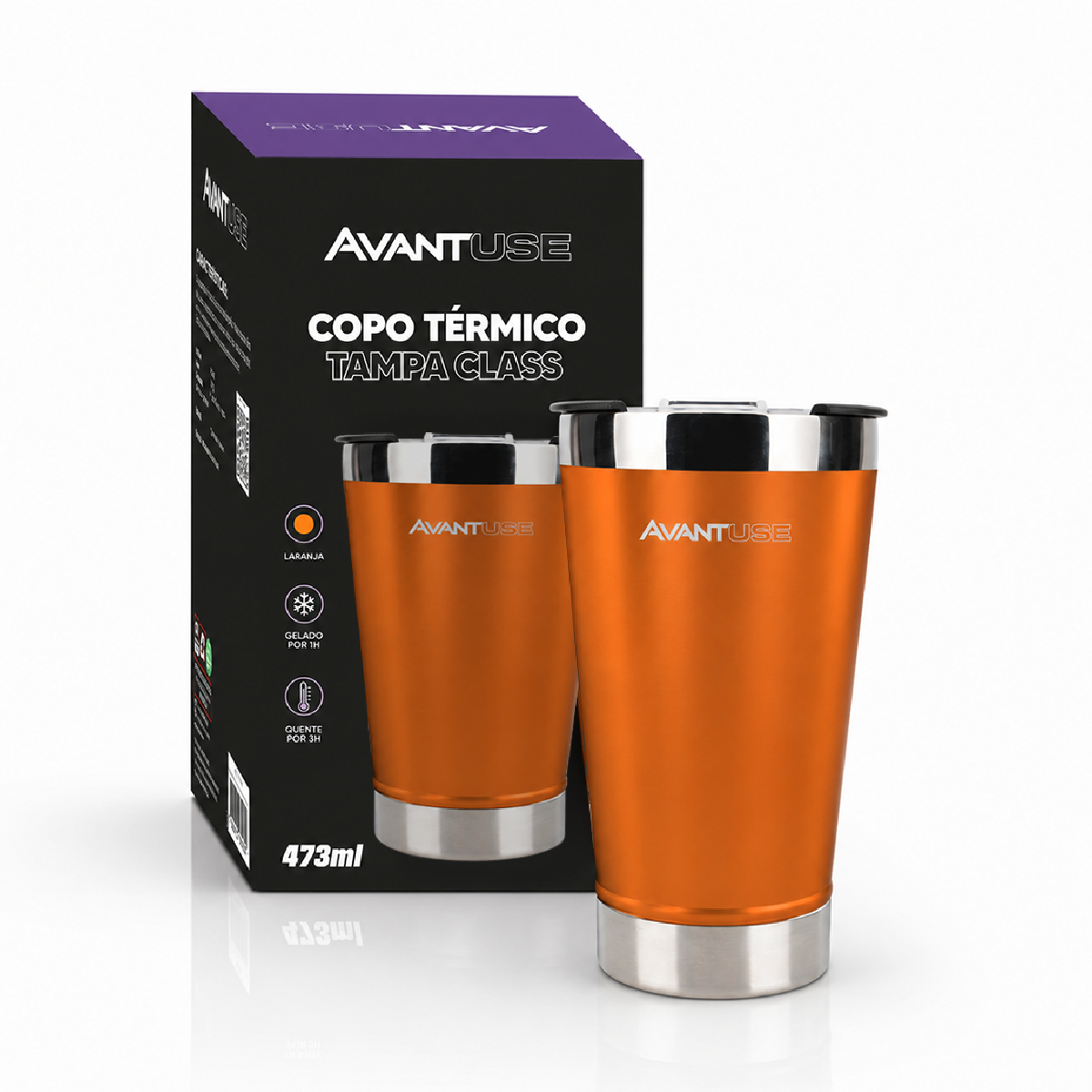 Copo Térmico Class com tampa 473ml Laranja Aço Inox Gela por até 6h Cod: 292074109 Avant Use