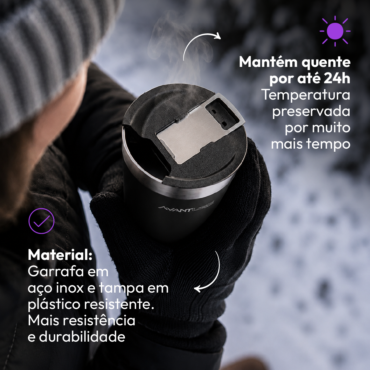 Copo Térmico Class com tampa 473ml Preto Aço Inox Gela por até 6h Cod: 292075809 Avant Use