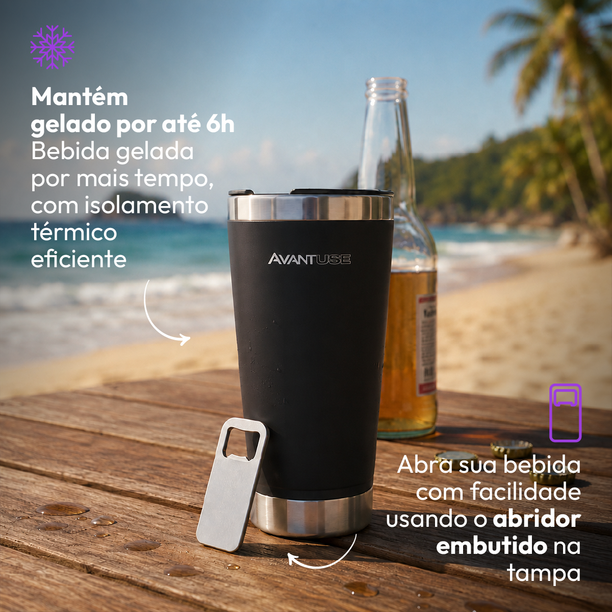 Copo Térmico Class com tampa 473ml Preto Aço Inox Gela por até 6h Cod: 292075809 Avant Use