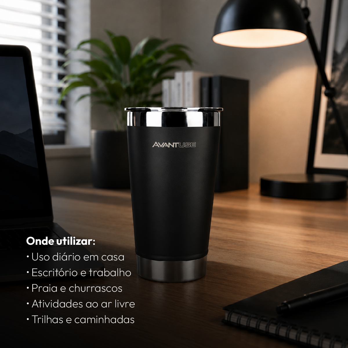 Copo Térmico Class com tampa 473ml Preto Aço Inox Gela por até 6h Cod: 292075809 Avant Use