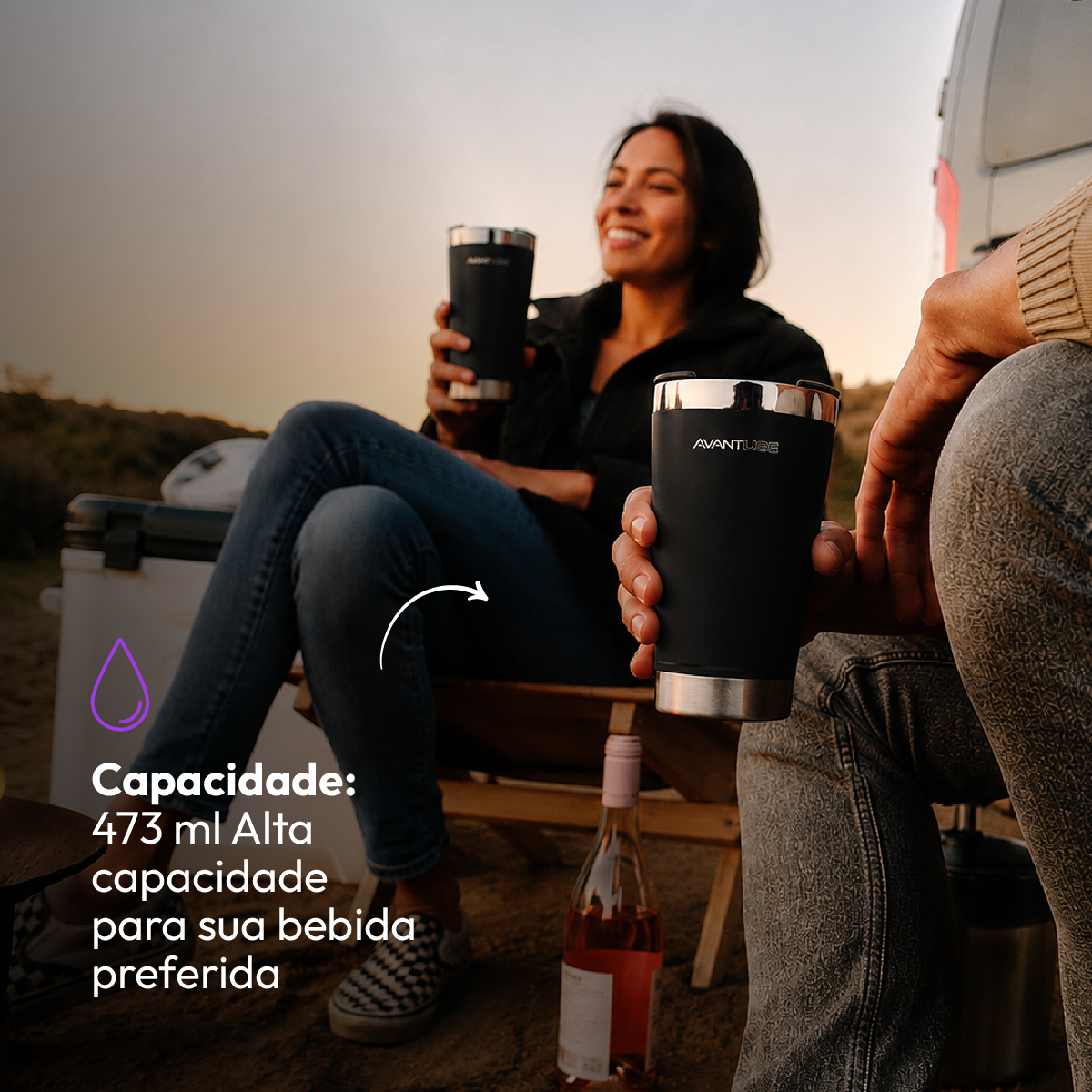 Copo Térmico Class com tampa 473ml Preto Aço Inox Gela por até 6h Cod: 292075809 Avant Use