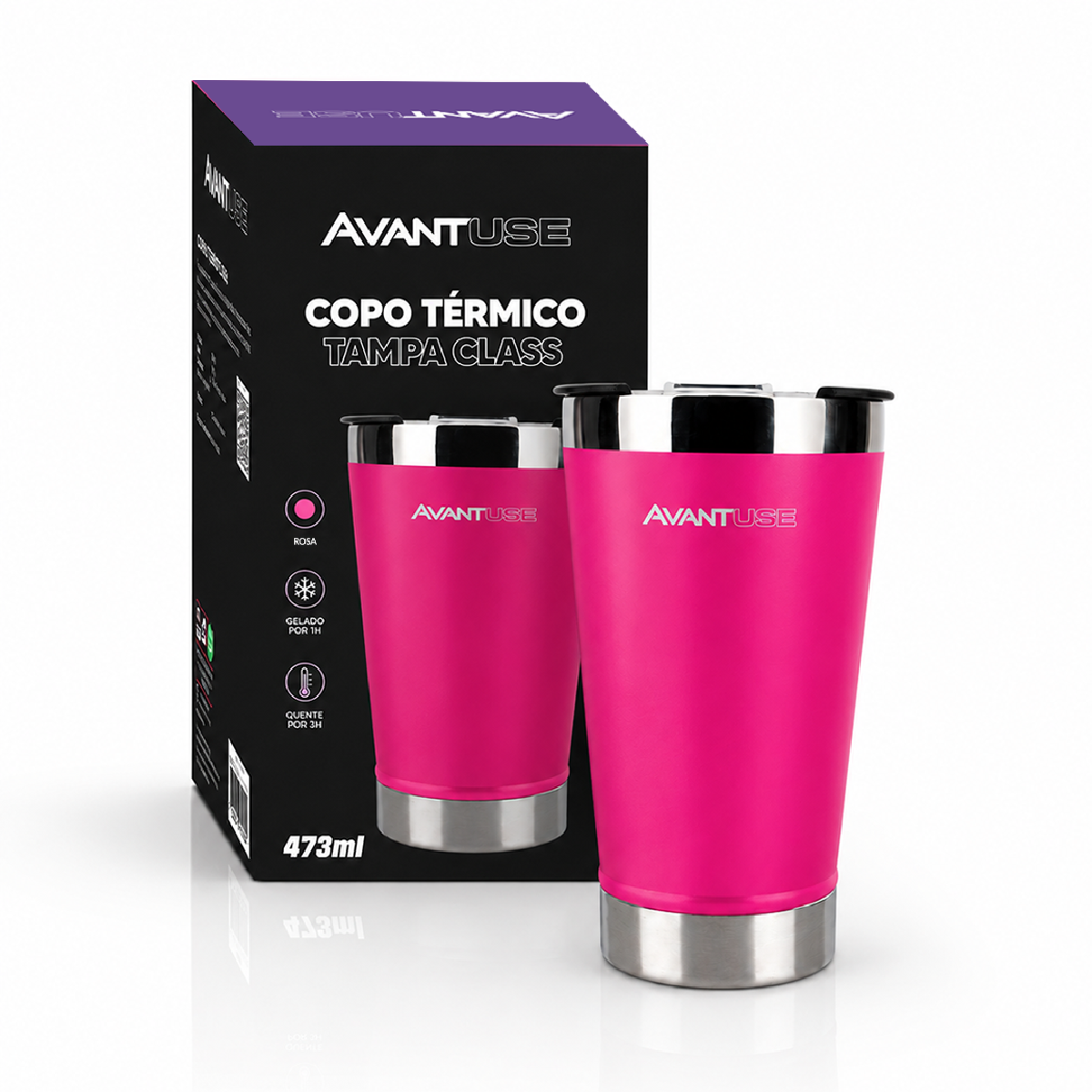 Copo Térmico Class com tampa 473ml Rosa Aço Inox Gela por até 6h Cod: 292075502 Avant Use