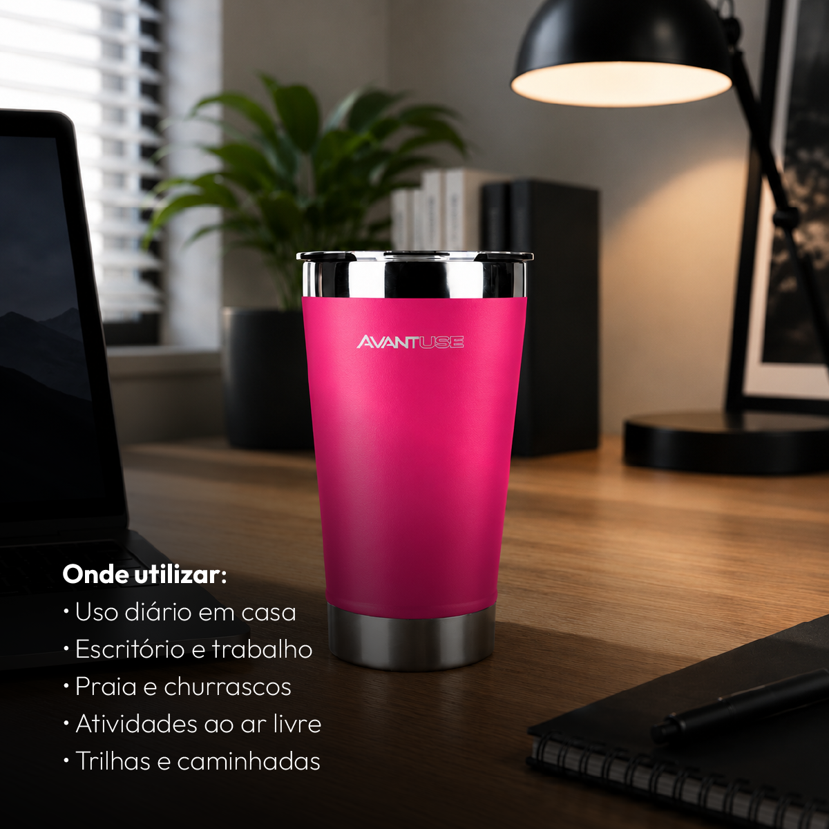 Copo Térmico Class com tampa 473ml Rosa Aço Inox Gela por até 6h Cod: 292075502 Avant Use